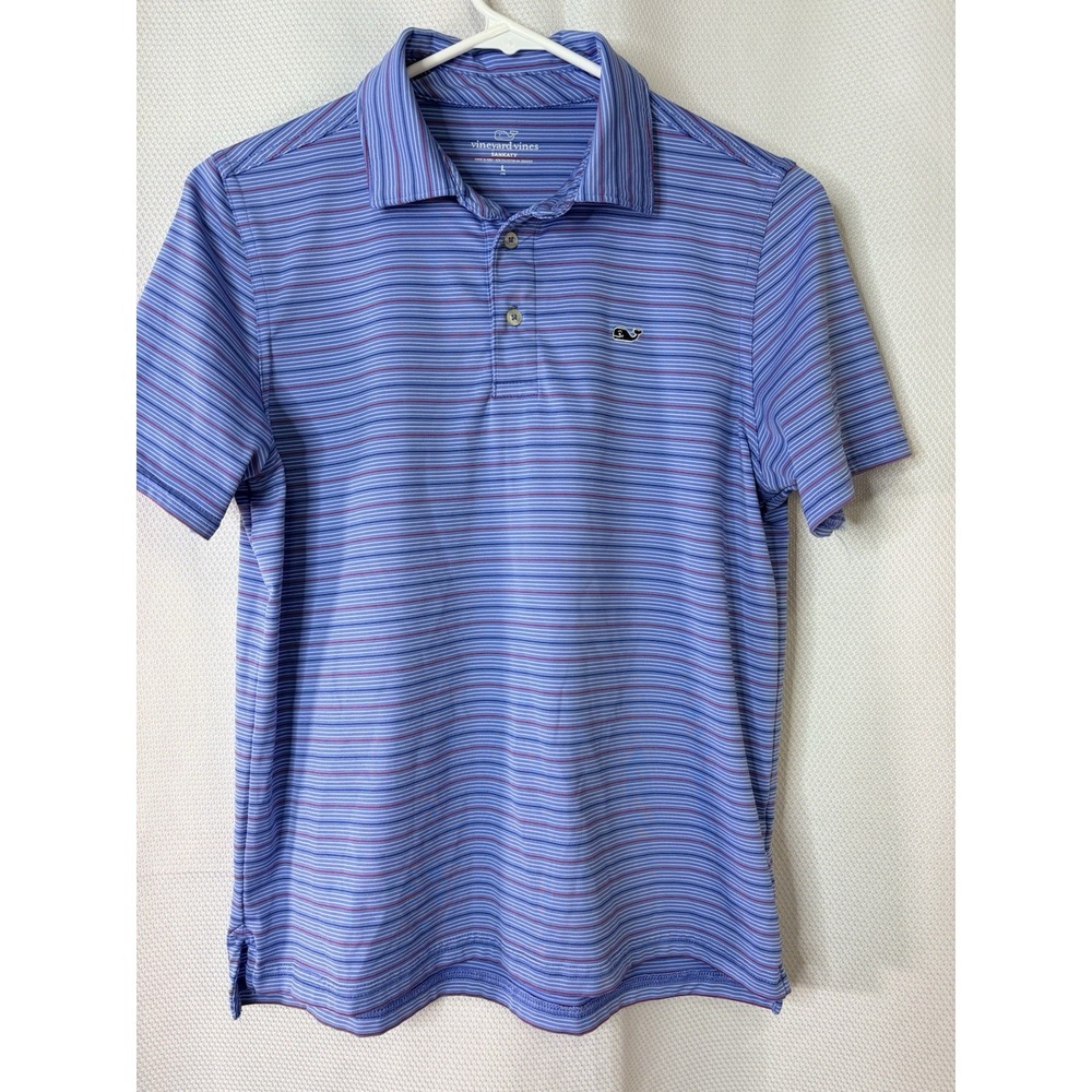 Vineyard Vines Sankaty Boy's Striped Stretch Polo Shirt Blue/Pink Size YL